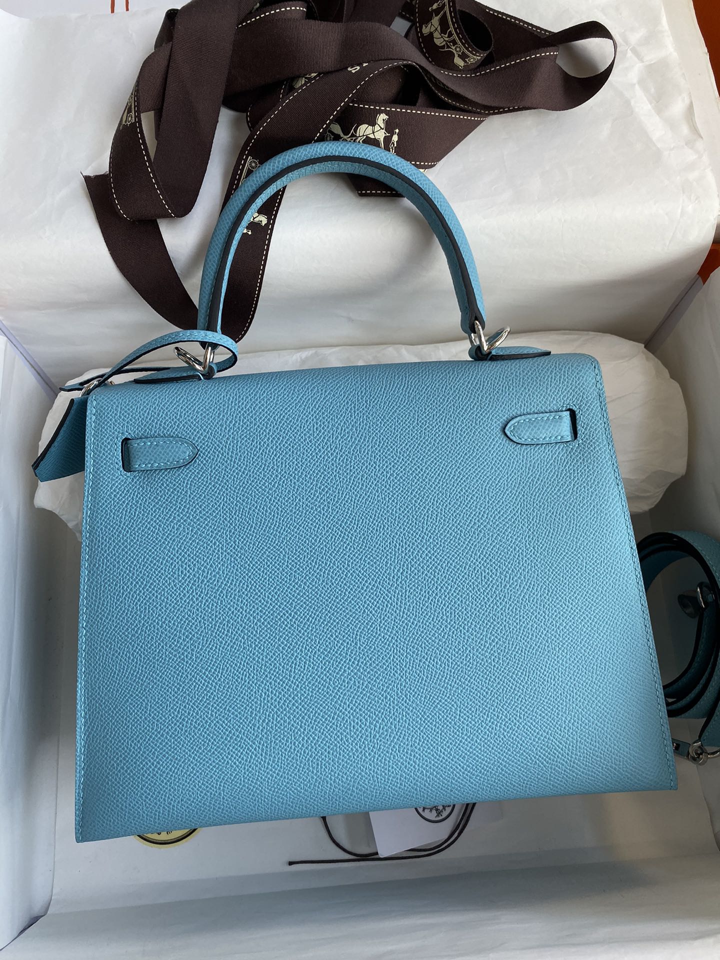 Hermes Kelly 25cm Handbag Shoulder Bag in Blue De Nord Epsom Leather